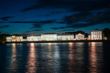 Fototapeta premium Beautiful night view of Vasilievsky island in Saint-Petersburg, 