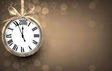 Fototapeta na wymiar 2016 New year golden background with vintage clock.