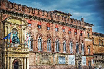 Fototapeta premium Palazzo D'Accursio under dramatic sky in Bologna