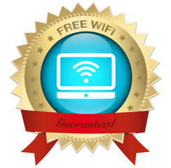 Free wifi icon or button. Glossy button, free internet.