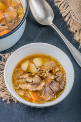 Traditional Polish soup with forest mushrooms
