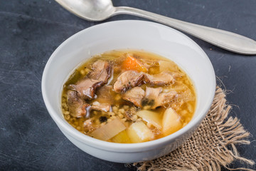 Traditional Polish soup with forest mushrooms