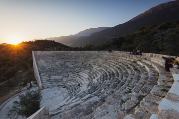  Antiphellos ruins, Lycian amphitheatre at sunset, Kas, Lycia, Turquoise Coast, Anatolia, Turkey Minor