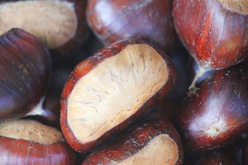 close-up big chestnuts