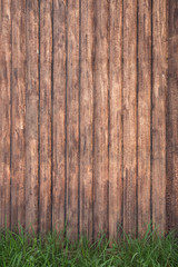 wood fence background with green grass