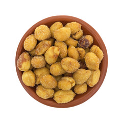 Bowl of salted caramel coated peanuts