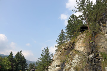 pine trees and rocks mountain landscape