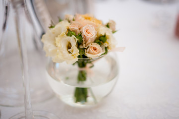 pink roses bouquet in glass vase
