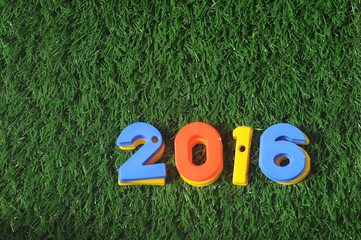 Happy New Year 2016, nature concept and colorful number idea