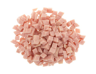 Diced ham on a white background © Bert Folsom