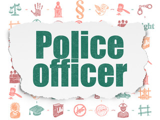 Law concept: Police Officer on Torn Paper background