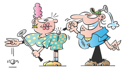 male golfer hit golf shots of female golfer backside