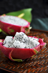 close up dragon fruit on tray