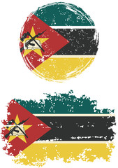 Mozambique round and square grunge flags. Vector illustration.