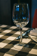 Glass cup on a table in a restaurant