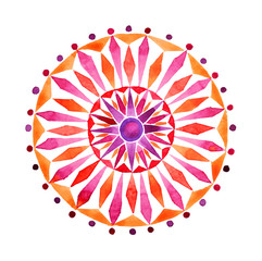 Hand drawn mandala in watercolors technique in