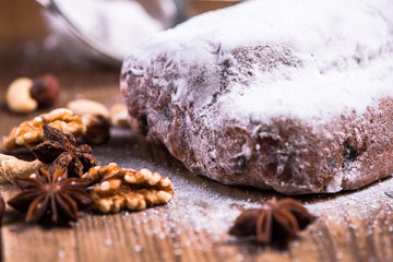 Traditional Christmas stollen cake