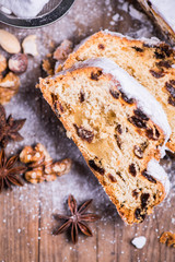 Traditional Christmas stollen cake