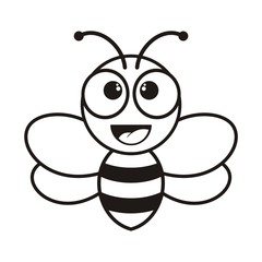 Outlined Cute Cartoon Bee. Vector illustration. Simple Cartoon Bee Vector isolated on a white background	