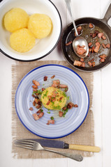 potato dumplings with grilled bacon and parsley