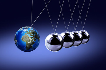 The pendulum of Newton as the Earth symbolizing the risk, dynamics, fragility, etc.
On the dark background