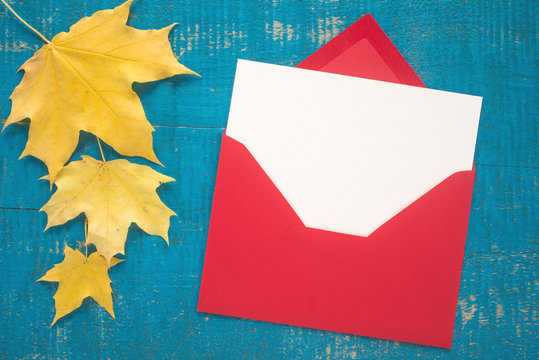 Envelope and autumn leaves 
