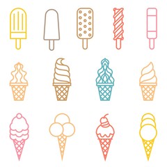 Vector ice cream icons,thin line
