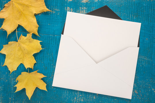 Envelope and autumn leaves 
