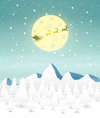 Santas Sleigh at forest vector illustration