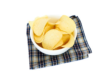 fried potatoes on plate isolated on white background.