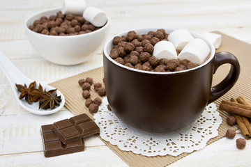 chocolate with marshmallows and chocolate balls