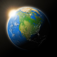 Sun over North America on planet Earth