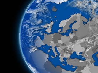 European continent on political globe