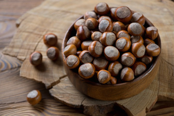Hazelnuts. Close-up, selective focus