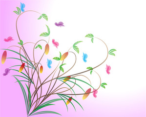 Fototapeta na wymiar Floral on pink background with butterflies