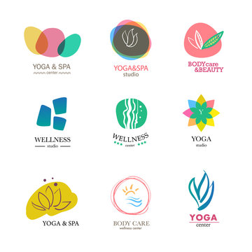 Yoga and health care insignia templates set