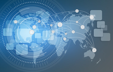 World Map with dots and lines between cities