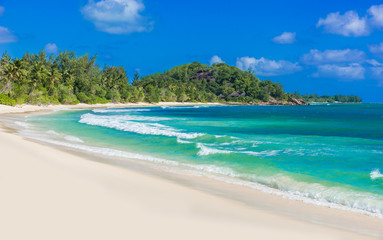 Fototapeta na wymiar Anse Kerlan - Tropical beach in Seychelles, Praslin
