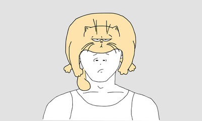 Кот лежит на голове хозяина