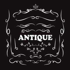 Set of vintage hand drawn line art retro antique deco design ele