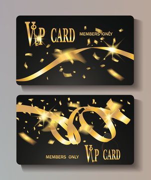 Vip cards with gold flying ticker tapes