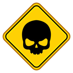 Se&ntilde;al amarilla plana simbolo calavera