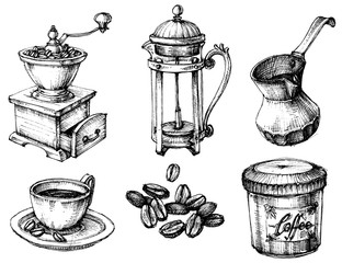 Coffee icons hand drawn set