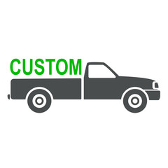 Icono plano texto CUSTOM en furgoneta verde
