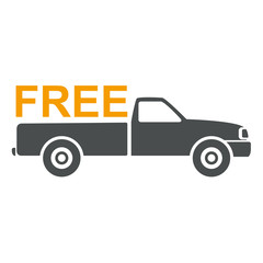 Icono plano texto FREE naranja en furgoneta