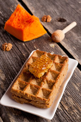Whole wheat Pumpkin Waffles with honeycomb