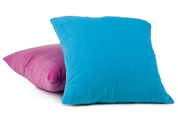 two, pink and blue pillows