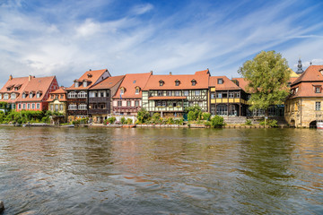 Fototapeta na wymiar Bamberg. Little Venice - the former fishing village of the 17th century. Historic city center of Bamberg is a listed UNESCO world heritage site