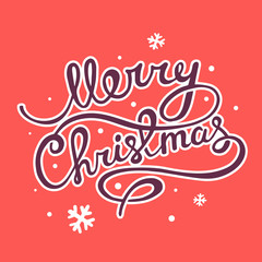 Vector illustration of christmas hand written text on red backgr