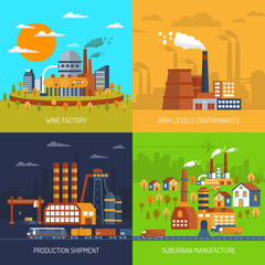 Fototapeta premium Industrial Factories And Plants Flat Set
